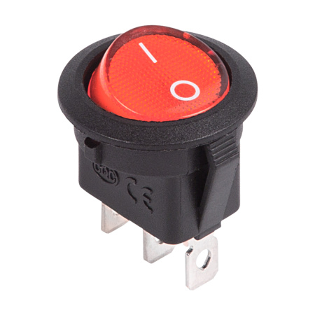 Выключатель клавишный круглый 12V 20А (3с) ON-OFF красный с подсветкой Rexant 36-2585
