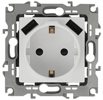 ЭРА 14-4109-01 Elegance Белый Розетка с/з со шт с 2хUSB