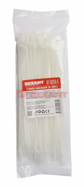Купить Хомут nylon 250 x 4,8 мм 100 шт белый Rexant 07-0250-5