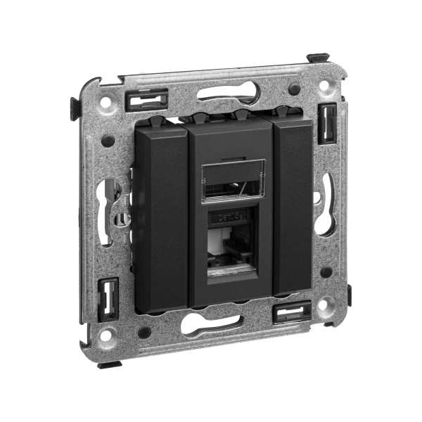 Купить DKC Компьютерная розетка RJ-45 в стену, кат.5e одинарная, "Avanti", "Черный матовый"