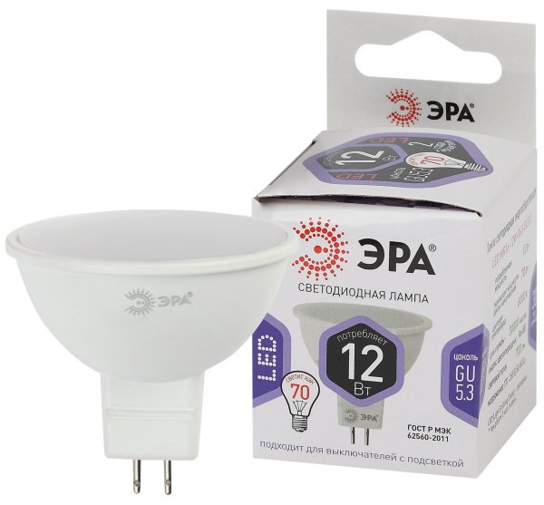ЭРА LED MR16-12W-860-GU5.3 (диод, софит, 12Вт, холод, GU5.3) (10/100/4200)