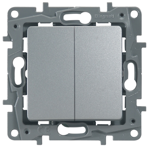 Купить Legrand Etika Алюминий Переключатель 2-клавишный, 10А, Автоматические клеммы 672412