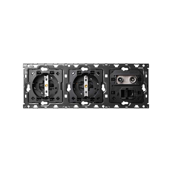 Simon 100 Кит 3 поста механизм 2 розетки Schuko + 1 розетка TV одиночная + 1 розетка RJ45 Cat.6 + суппорт 10010303-039