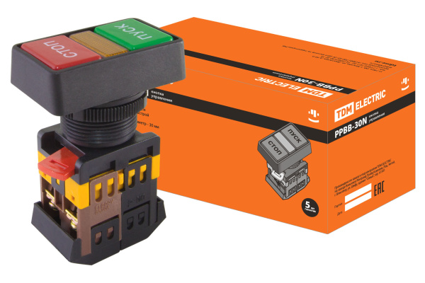 TDM Кнопка РPВВ-30N "Пуск-Стоп" d30мм неон/230В 1з+1р SQ0704-0027