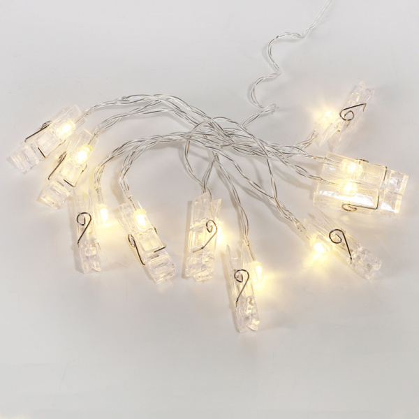 NEON-NIGHT Гирлянда светодиодная «Прищепки» 10 LED, 1.5 м, прозрачный ПВХ, теплый белый цвет свечения, 2 х АА (батарейки не в комплекте) 304-005