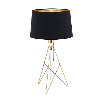 Eglo Лампа настольная CAMPORALE с шнур. выкл., 1х60W(E27), Ø300, H560, сталь, латунь/текстиль, черный, золотой 39179