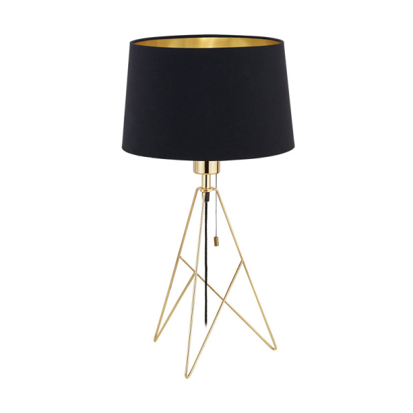 Eglo Лампа настольная CAMPORALE с шнур. выкл., 1х60W(E27), Ø300, H560, сталь, латунь/текстиль, черный, золотой 39179