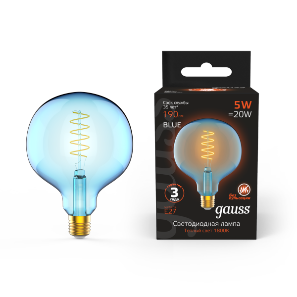 Купить Gauss Лампа Filament G125 5W 190lm 1800К Е27 sky blue flexible LED 1013802105