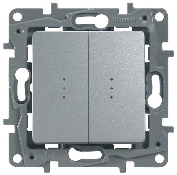 Купить Legrand Etika Алюминий Переключатель 2-клавишный с подсветкой, 10А, Автоматические клеммы 672416