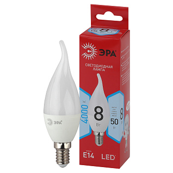 ЭРА LED BXS-8W-840-E14 R (диод, свеча на ветру, 8Вт, нейтр, E14) (10/100/2800