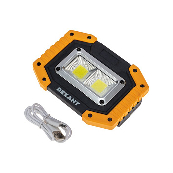 Рабочий заряжаемый NEW AGE 18650x2 прожектор с мощным светом REXANT 50%, 100%, Powerbank, противоударный корпус, кабель USB 75-1700