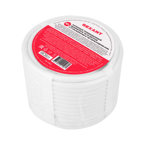 Набор с антенным телевизионным удлинителем для ТВ длиной 10 метров с F-разъемами и ТВ-переxодниками Rexant 06-3090