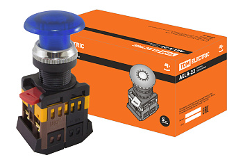 TDM Кнопка AELA-22 "Грибок" синий d22мм неон/230В 1з+1р SQ0704-0035