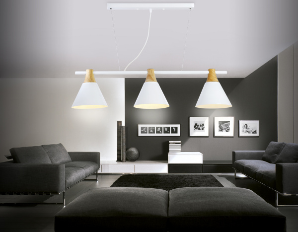 Купить Ambrella Подвесной светильник в стиле лофт TR8196/3 WH/LW белый/светлое дерево E27*3 max 40W 880*200*1010