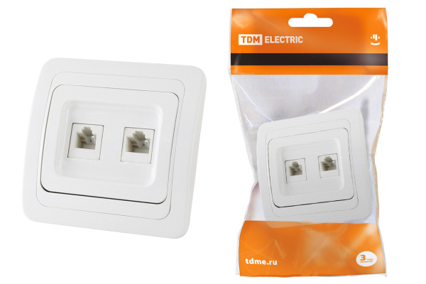 TDM Розетка компьютерная RJ-45 + TФ (RJ-11) белая "Валдай" SQ1804-0015