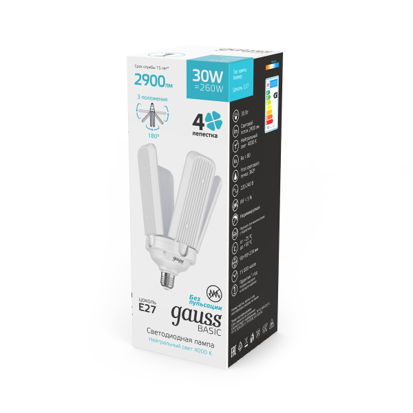 Купить Gauss Лампа Basic 30W 2900lm 4000K E27 Клевер-4 LED 11732232