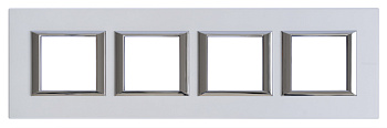 BT Axolute Жемчужное Серебро Рамка 2+2+2+2 мод прямоугольная (надпись горизонтально) HA4802M4HSAN