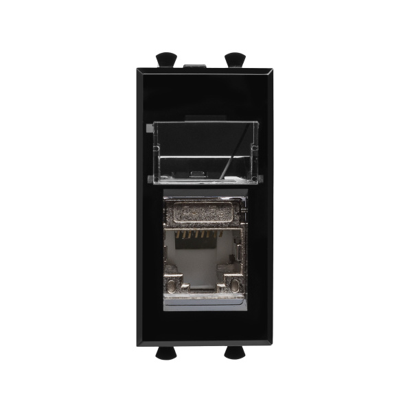 DKC Компьютерная розетка RJ-45 модульная, кат.5е экранированная, "Avanti","Черный квадрат", 1 модуль