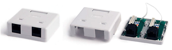 Hyperline SB1-2-8P8C-C5e-WH Розетка компьютерная RJ-45(8P8C), категория 5e, двойная, внешняя, Dual IDC 430234