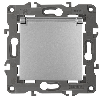 ЭРА 14-2103-03 Elegance Алюминий Розетка с/з со шт с крышкой