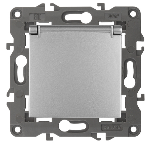 ЭРА 14-2103-03 Elegance Алюминий Розетка с/з со шт с крышкой