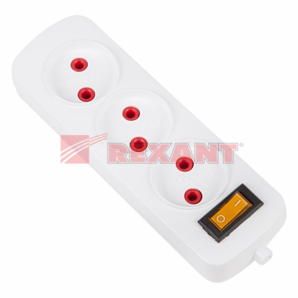 Колодка 3 гнезда с кнопкой без заземления «Эконом» Rexant 11-8713