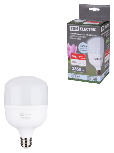 TDM Лампа светодиодная T 30 Вт, 230 В, 4000 К, E27 (100x165 мм) SQ0340-0352