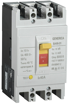 IEK GENERICA Выключатель автоматический ВА66-31 3Р 40А 18кА GENERICA SAV10-3-0040-G