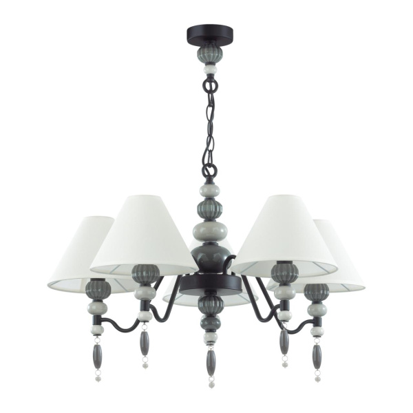 Odeon Light 4896/5 MODERN ODL_EX23 25 черный матов./серый/молочный металл/керамика/ткань Люстра E14 5*40W SOCHI