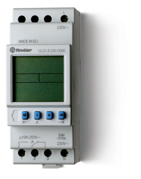 Finder Реле времени цифровое недельное; монтаж на рейку 35мм; 1СO 16A; питание 230В АC; ширина 35.8мм; степень защиты IP20 122182300000