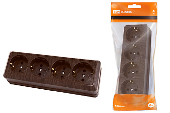 TDM Розетка 4-х местная горизонтальная 2П+3 открытой установки IP20 16A бук "Ладога" SQ1801-0330