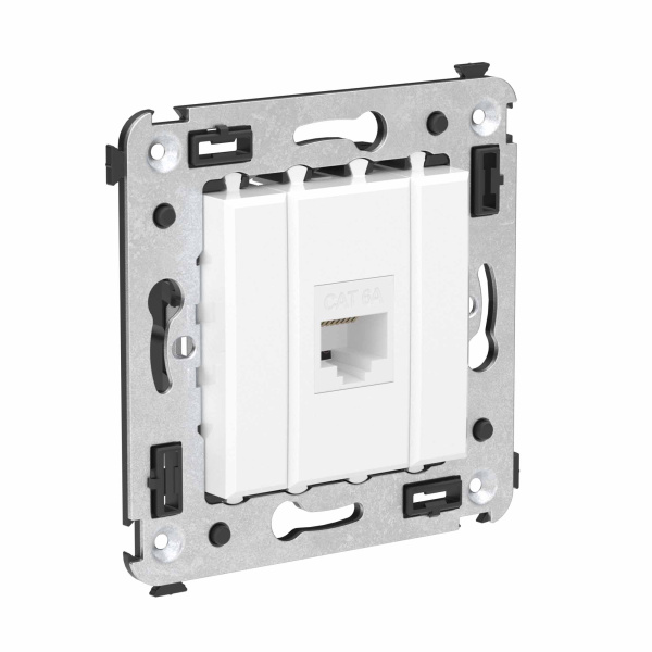 Купить DKC Компьютерная розетка RJ-45 без шторки в стену, кат.6А одинарная, "Avanti", "Белое облако"