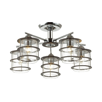 Lumion 3504/5C LN18 215 хром/плафон стекло/дерев.декор на плафоне Люстра потолочная Е27 5*60W 220V ROTONDUM