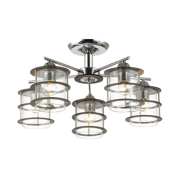 Lumion 3504/5C LN18 215 хром/плафон стекло/дерев.декор на плафоне Люстра потолочная Е27 5*60W 220V ROTONDUM