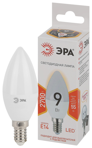 ЭРА LED B35-9W-827-E14 (диод, свеча, 9Вт, тепл, E14)