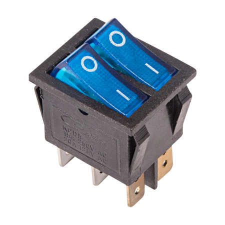 Выключатель клавишный 250V 15А (6с) ON-OFF синий с подсветкой ДВОЙНОЙ Rexant 36-2411