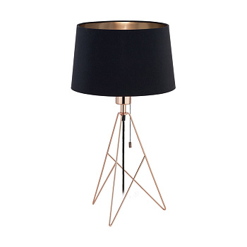 Eglo Лампа настольная CAMPORALE с шнур. выкл., 1х60W(E27), Ø300, H560, сталь, медный/текстиль, черный, медный 39178