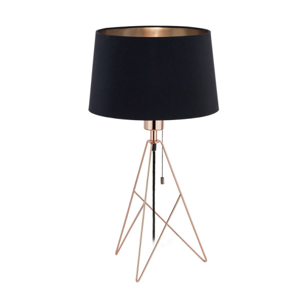 Eglo Лампа настольная CAMPORALE с шнур. выкл., 1х60W(E27), Ø300, H560, сталь, медный/текстиль, черный, медный 39178