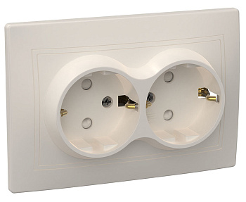 IEK KVARTA РСш12-3-ККм Розетка 2местн. c з/к с защ.штор. 16А (кремовый)