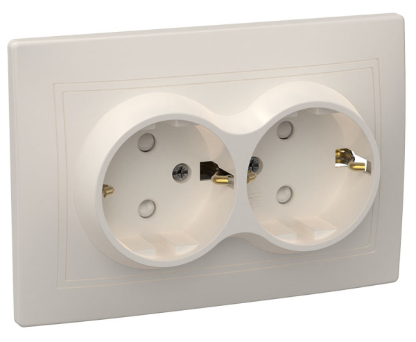 IEK KVARTA РСш12-3-Км Розетка 2мес. c з/к с з/ш 16А кер. крем.