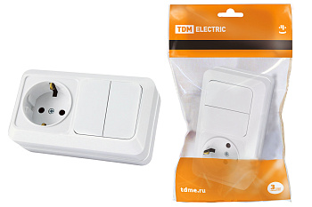 TDM Блок комбинированный выкл. 2-кл. 10А + розетка 2П+З 16А 250В БКВР IP20 белый "Ладога" SQ1801-0102