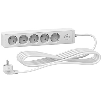 SE Unica Extend Бел Удлинитель 5 розеток 2К+З, кабель 5м ST9455W