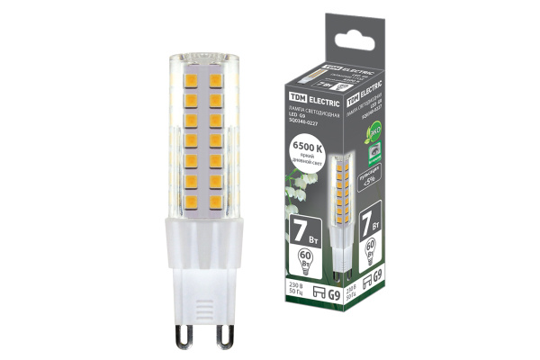 TDM Лампа светодиодная G9-7 Вт-230 В-6500 К, SMD, 17,5x65,5 мм SQ0340-0227