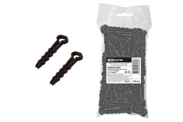TDM Дюбель-хомут для плоского кабеля 6-12мм черный (100шт) SQ0539-0034