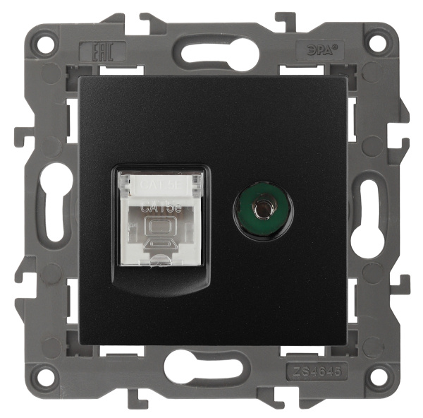 ЭРА 14-3110-05 Elegance Антрацит Розетка двойная RJ45+TV