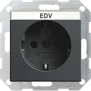 Gira S-55 Антрацит Розетка с/з с затвором (shutter), символом  и полем для надписи 046228