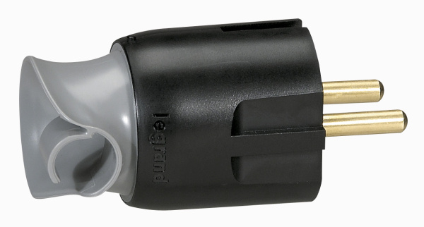 Купить Legrand Элиум Черный Вилка 2Р+Е, 16А, с поворотным механизмом, пластик 050173