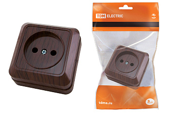 TDM Розетка 2П открытой установки IP20 10А, бук "Ладога" SQ1801-0033