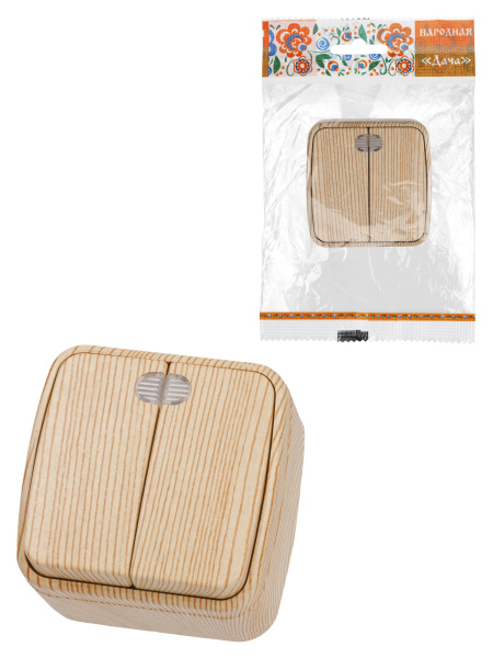 TDM Выключатель 2-кл. открытой установки с подсветкой IP20 10А, сосна "Дача" Народная SQ1824-0054