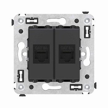 DKC Компьютерная розетка RJ-45 без шторки в стену, кат.6А двойная, "Avanti", "Черный матовый"